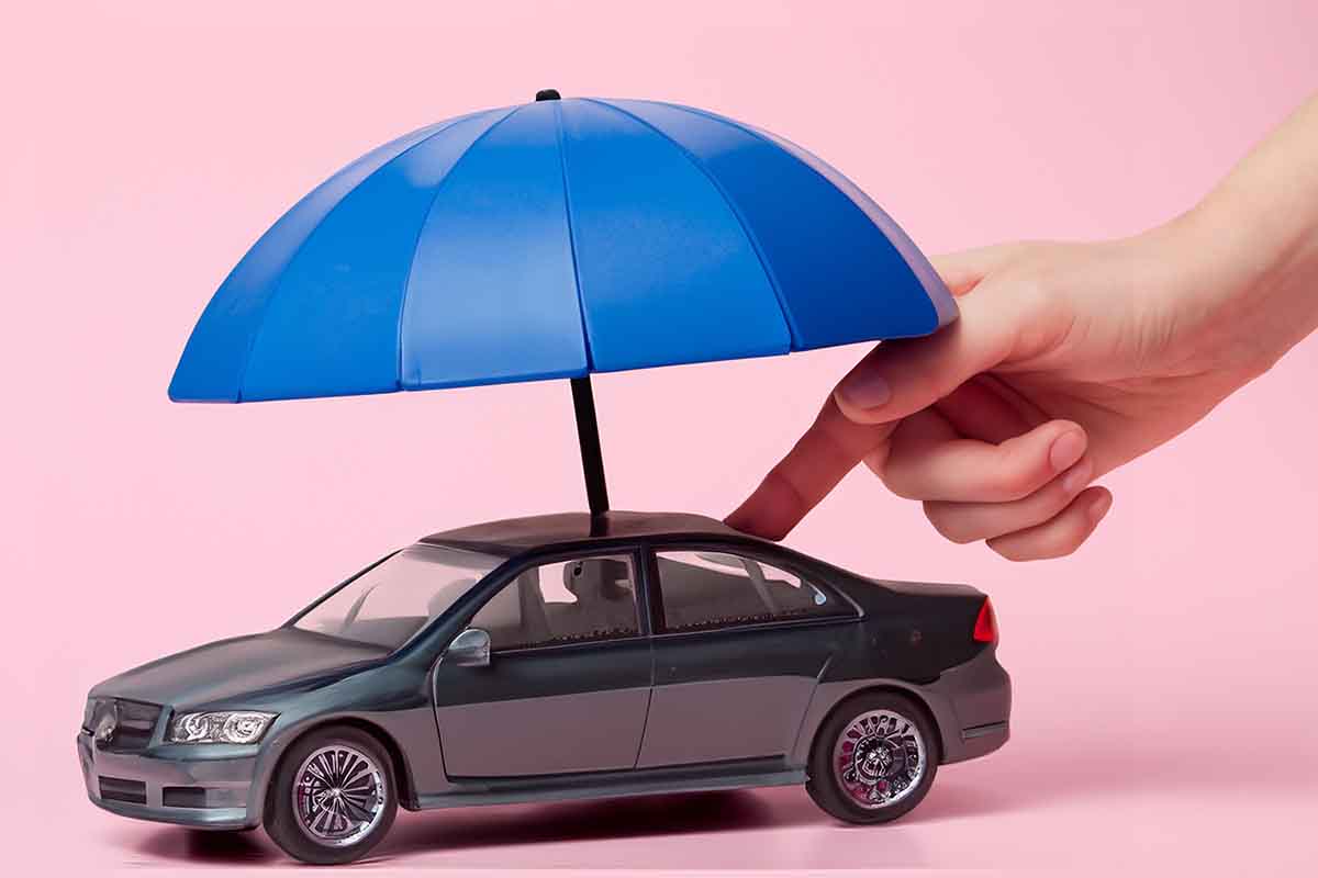 Car with umbrella photo illustration for insurance shopping