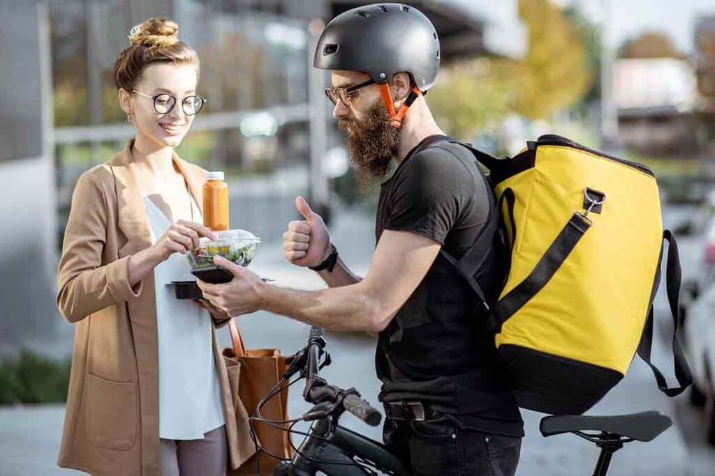 A courier delivery food.