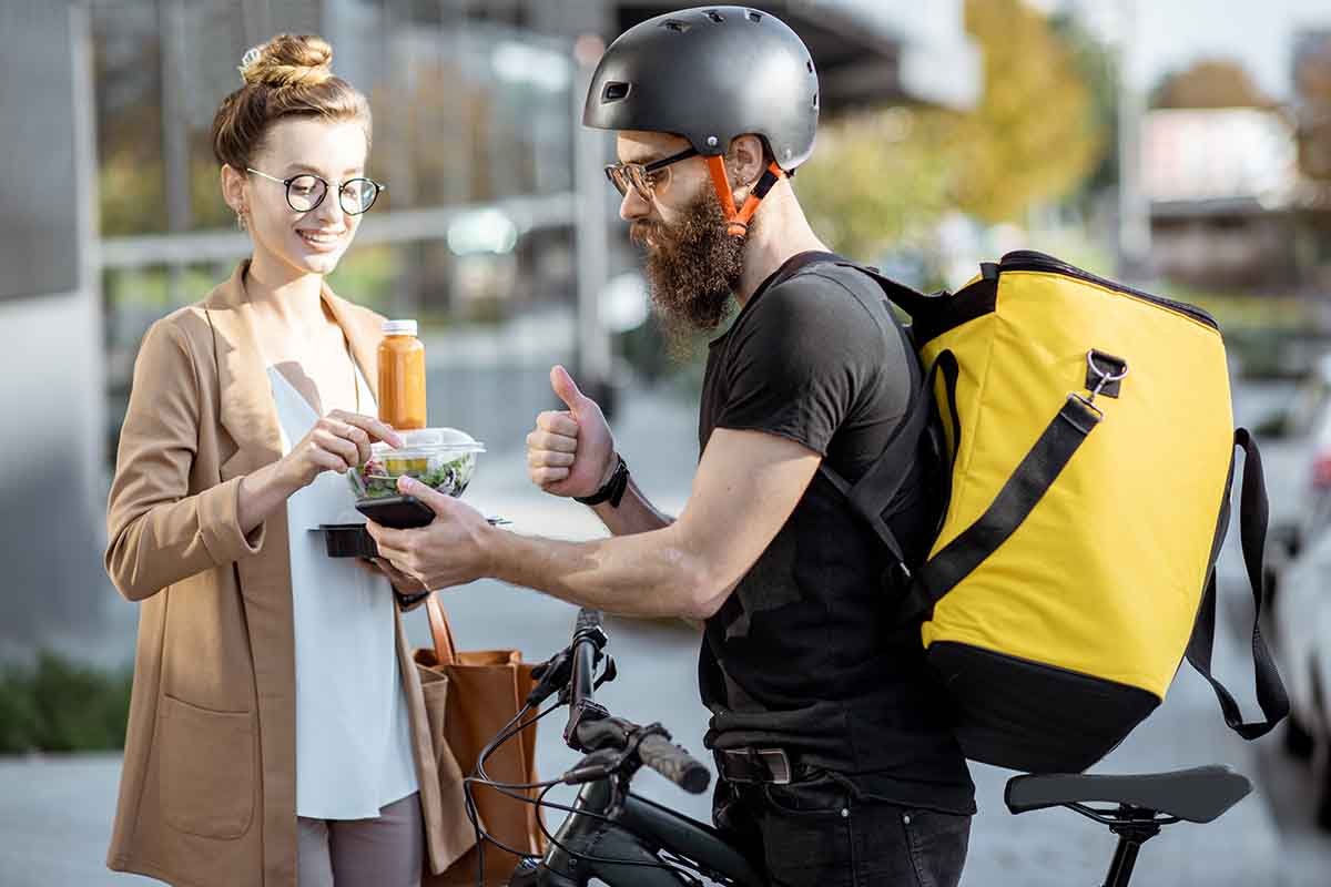 A courier delivery food.